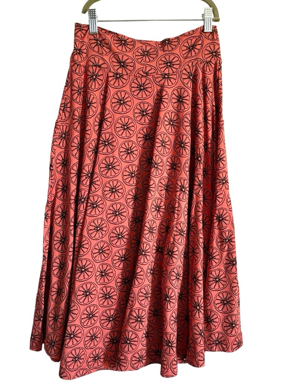 Effie’s Heart Skirt Orange Print Size M Cotton Jersey A Line Pockets